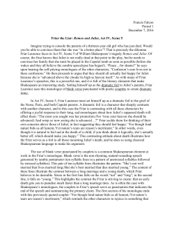 Francis Falcon Period 1 December 7, 2016 Friar the Liar: Romeo