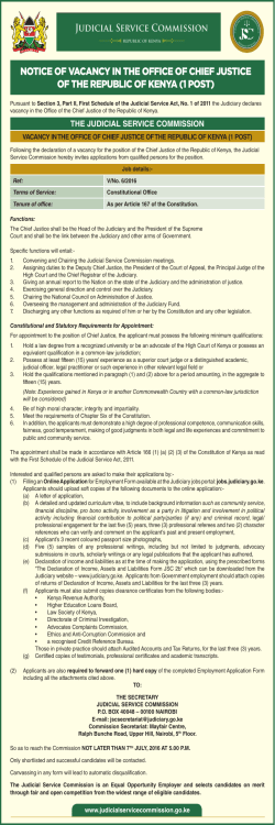 notice of vacancy in the office of chief justice of the
