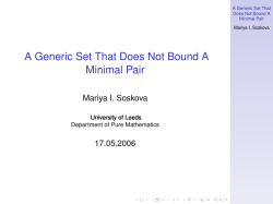 A Generic Set That Does Not Bound A Minimal Pair