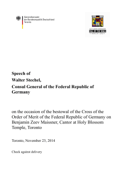 Speech of Walter Stechel, Consul General of the