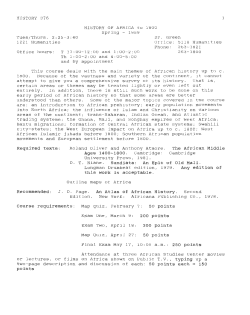 HisroRY 376 HISTORY OF AFRICA to 1800 Spring