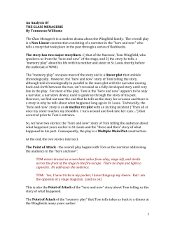 1 An Analysis Of THE GLASS MENAGERIE By Tennessee Williams