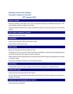 Kishoge Community College Principal`s Report to Parents 19th