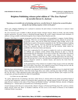 Brighton Publishing releases print edition of &ldquo;The Zeus Payload&rdquo; by