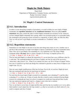 Maple for Math Majors 14. Maple`s Control Statements 14.1