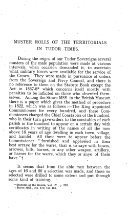 Muster Rolls of the Territorials in Tudor times E