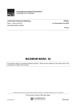 Literature in English Paper 1 Poetry and Prose Mark Scheme