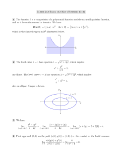 Math 242 Exam #2 Key (Summer 2013) 1 The function h is a