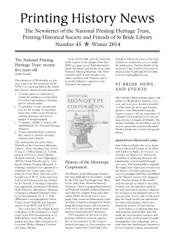 Printing History News - Printing Historical Society