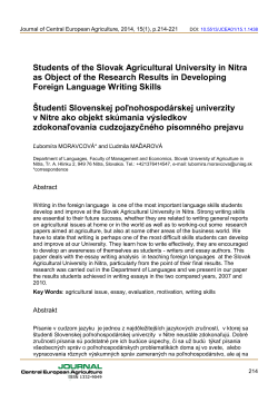 Students of the Slovak Agricultural University in Nitra as Object of