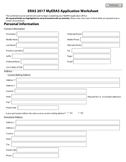 ERAS Worksheet - Feinberg School of Medicine