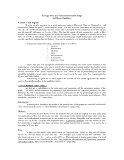 Geology 301-Lakes and Environmental Change Lab Report