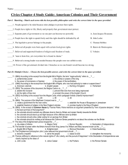Civics Chapter 4 Study Guide: American Colonies and Their