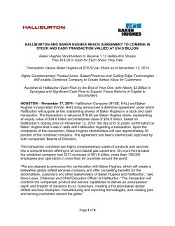 HALLIBURTON AND BAKER HUGHES REACH AGREEMENT TO