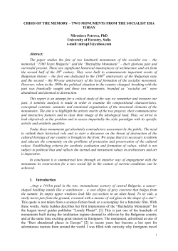 CRISIS OF THE MEMORY &ndash; TWO MONUMENTS FROM THE