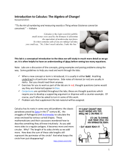Introd uction to o Calculus s: The Alg gebra of C Change!