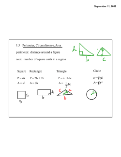 1.5 Perimeter, Circumference, Area perimeter: distance around a