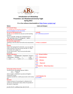Introduction to R Workshop Presenters: Jon Wayland and Jeremy