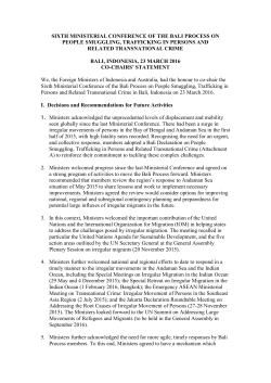 SIXTH MINISTERIAL CONFERENCE OF THE BALI PROCESS ON