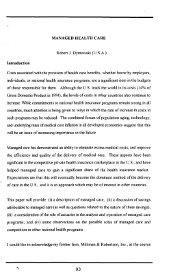 Managed Health Care - International Actuarial Association