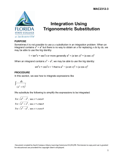 Integration Using Trigonometric Substitution - FSCJ
