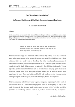 The &ldquo;Traveller`s Consolation&rdquo;: Jefferson, Stoicism, and the