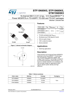 N-channel 950 V, 0.41 typ., 12 A SuperMESH&trade; 5 Power MOSFETs