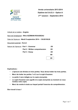 Option A 2&egrave;me session &ndash; Septembre 2014