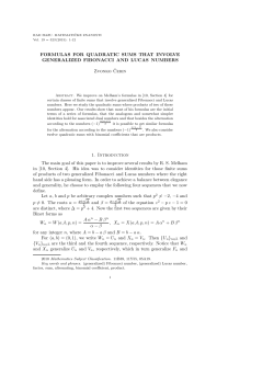 FORMULAS FOR QUADRATIC SUMS THAT INVOLVE