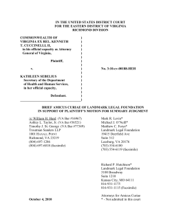 Landmark Files Amicus Brief Supporting Virginia`s Obamacare