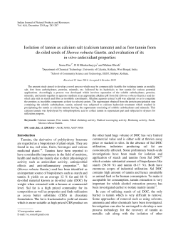 Isolation of tannin as calcium salt (calcium tannate) and as free