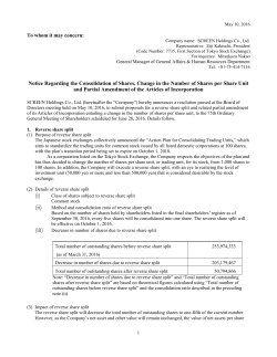 Notice Regarding the Consolidation of Shares, Change in the