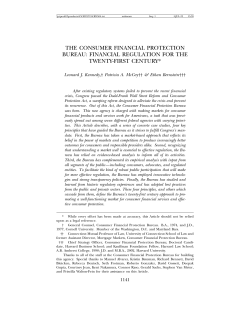 the consumer financial protection bureau: financial regulation for the