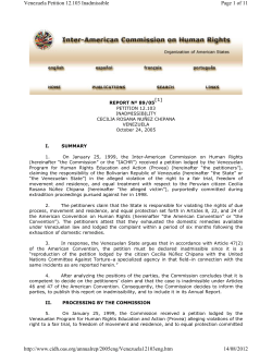 Page 1 of 11 Venezuela Petition 12.103 Inadmissible 14/08/2012