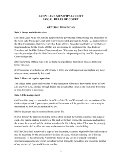 AVON LAKE MUNICIPAL COURT LOCAL RULES OF COURT