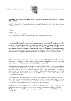 1607 - Jurisprudence - Court of Arbitration for Sport
