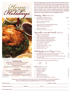 Holiday Meats (Serves 8-12) Vegetables and Side Dishes (Serves 6
