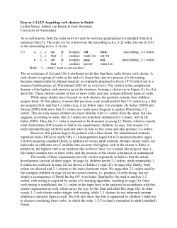 Easy as 1-2-(3)? Acquiring verb clusters in Dutch Caitlin Meyer