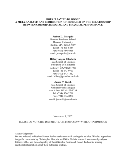 DOES IT PAY TO BE GOOD - Harvard Kennedy School