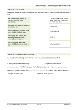 Homeostasis – control systems in the body