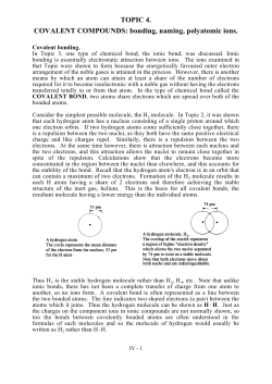 TOPIC 4. COVALENT COMPOUNDS: bonding, naming, polyatomic
