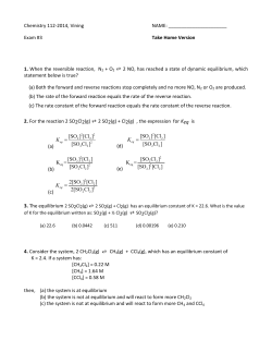 Chemistry 112-2014, Vining NAME: Exam #3 Take Home Version 1