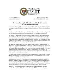 Rev. James Fleming, SJ, Ph.D., is Appointed the Tenth President of