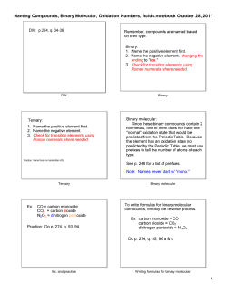Naming Compounds, Binary Molecular, Oxidation Numbers, Acids