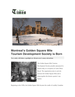 Montreal`s Golden Square Mile Tourism Development Society is Born