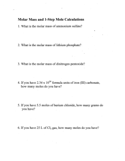 Molar Mass and I-Step Mole Calculations