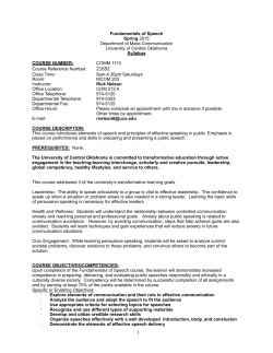 Fundamentals of Speech Spring 2015 Department of Mass