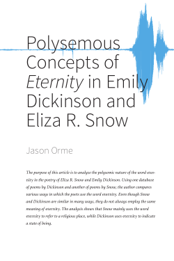 Polysemous Concepts of Eternity in Emily Dickinson and