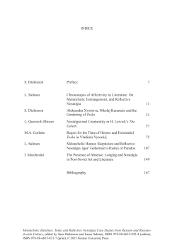 Melancholic Identities, Toska and Reflective Nostalgia