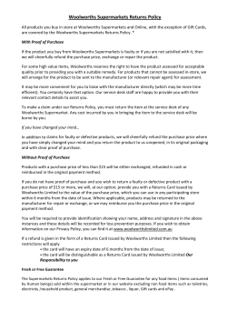Woolworths Supermarkets Returns Policy